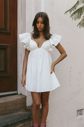 Marlina Ruffle Sleeve Babydoll Mini Dress White